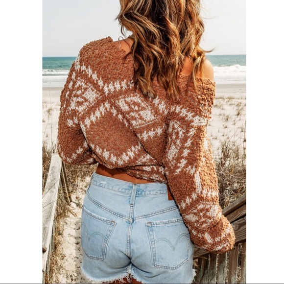 Brown Aztec Pattern Knit Sweater - Picture 3 of 6